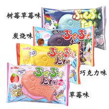 日本進口零食 meito名糖魚形鯛魚燒草莓巧克力炭燒味夾心威化餅干