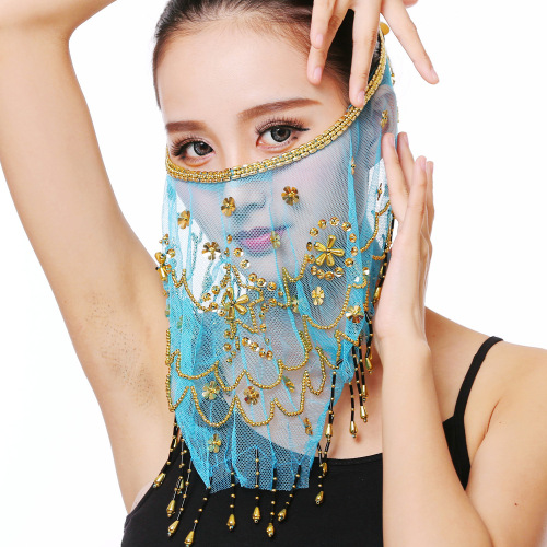 Indian dance performance costumes veil dance props belly dance accessories plum blossom veil mask gauze scarf hairpin mask