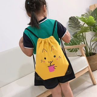 帆布束口袋韩版抽绳双肩包儿童卡通拉绳学生小背包休闲购物袋背包