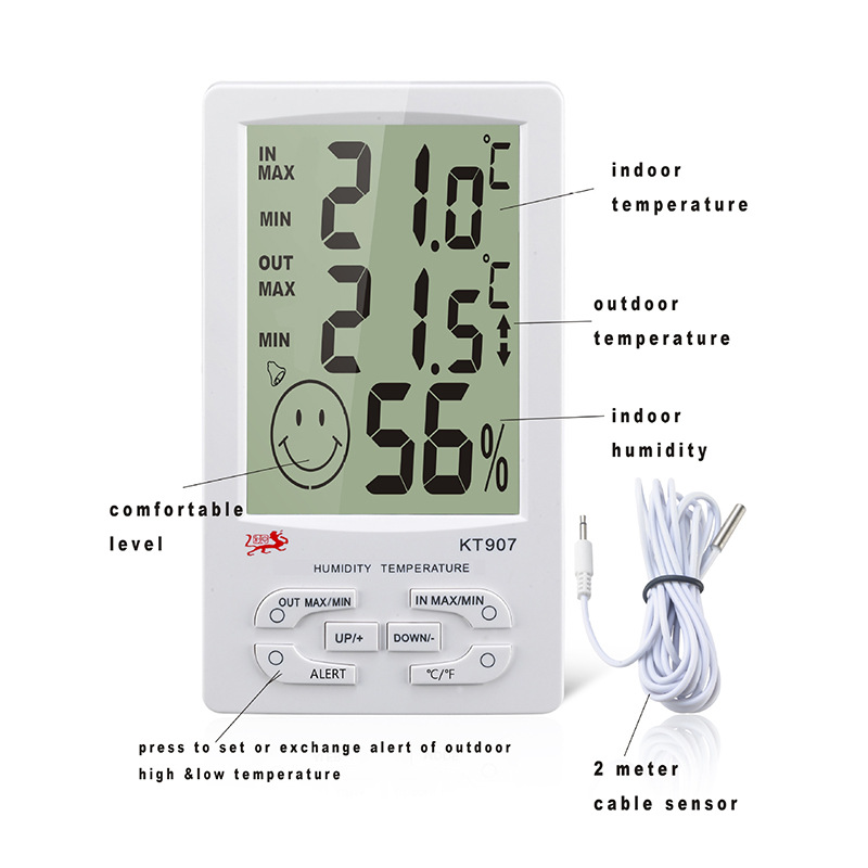 KT907家用大屏数显温湿度计 高低温报警温度计电子温湿度计