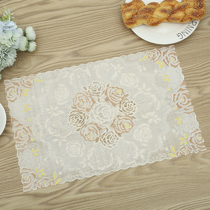 Wholesale of new PVC creative printed placemats, hotel and restaurant anti-slip Western placemats, heat-insulating plate MATS, white base rice base table MATS and bowl MATS detail image 12