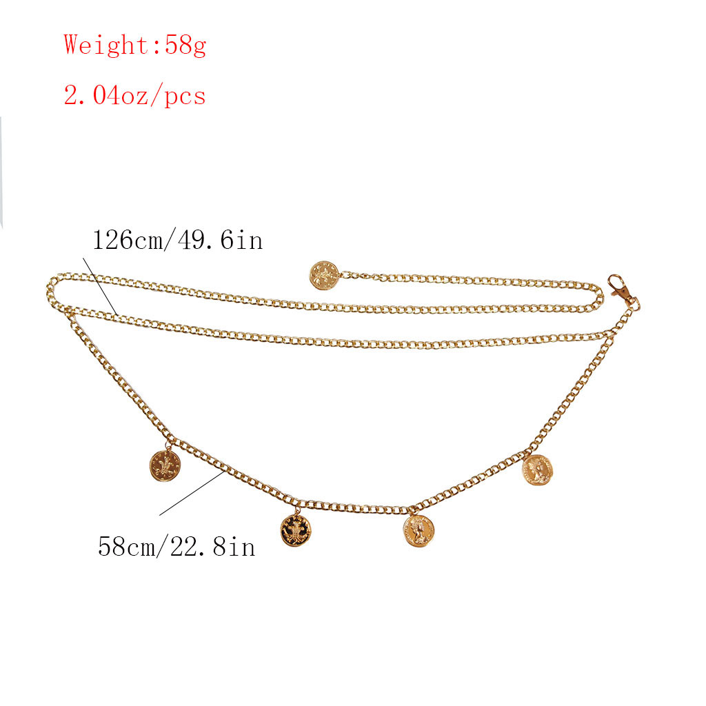 Wholesale Jewelry Vintage Coin Pendant Tassel Waist Chain Sexy Double Embossed Body Chain display picture 11
