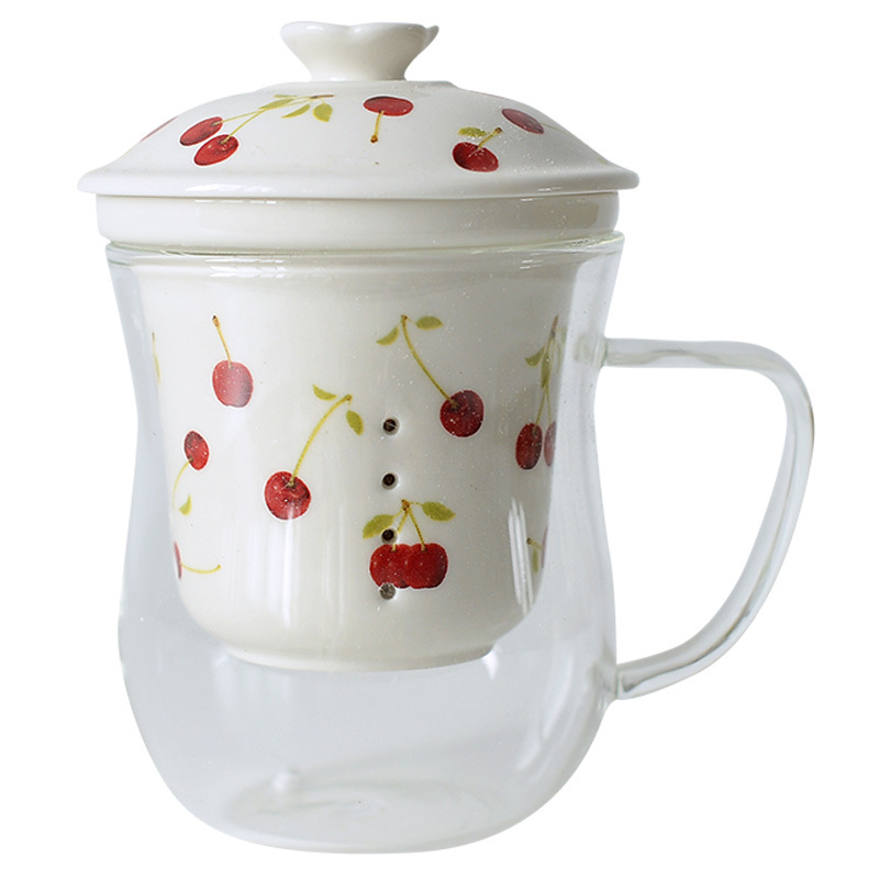 Taza de té original Taza transparente Taza de vidrio resistente a altas temperaturas Taza de té de separación de agua Taza de oficina Taza de cerámica con tapa