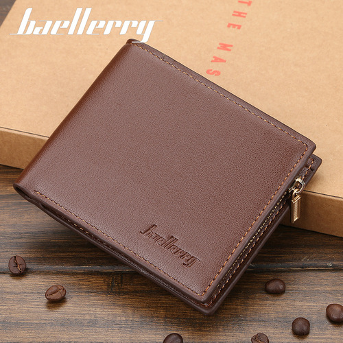 Baellerry Men's Short Business Wallet Korean Style Multi-Card Slot Tri-Fold Money Clip Bag Zipper Purse Wholesale