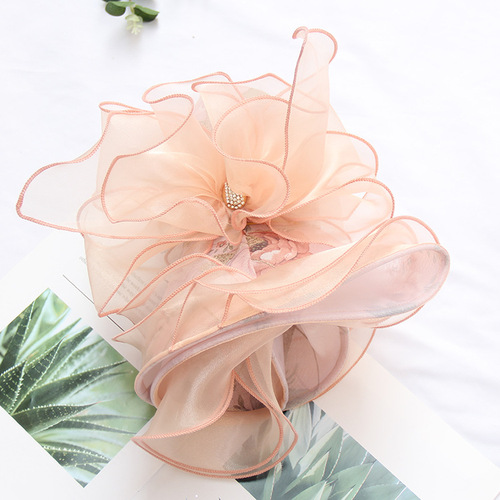 Cap Children Xiaogengsha Beach Hat Korean Style Embroidered Flower Brim Fashion Hat Outing Vacation Sun Hat