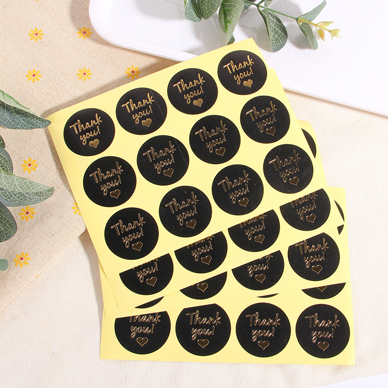 Baking packaging sealing stickers 12 round stickers black background Gold words Thank You stickers moon cake box egg yolk crisp decoration