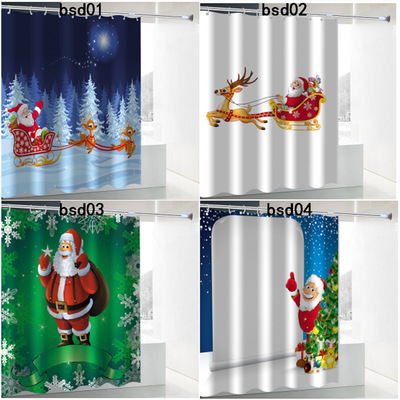 3d Digital Printing Polyester shower curtain Santa Claus Cartoon Shower Curtains household Shower Room Partition curtain customized wholesale