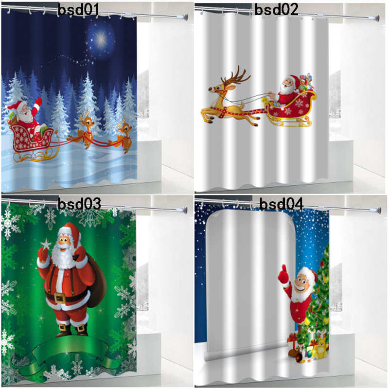 3d Digital Printing Polyester shower curtain Santa Claus Cartoon Shower Curtains household Shower Room Partition curtain customized wholesale