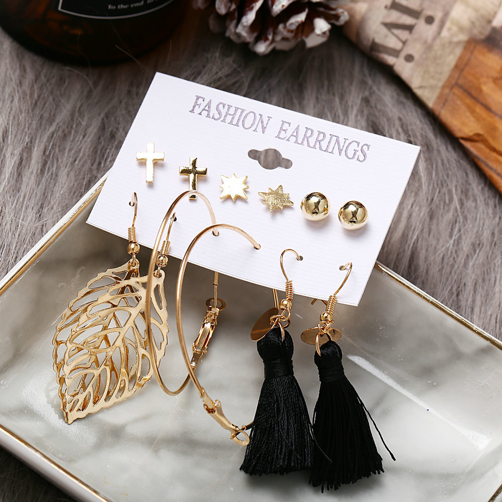 Acrylic Artificial Pearl Circle Tassel Earrings Set 6 Piece Set Hot Selling Earrings Wholesale Nihaojewelry display picture 37