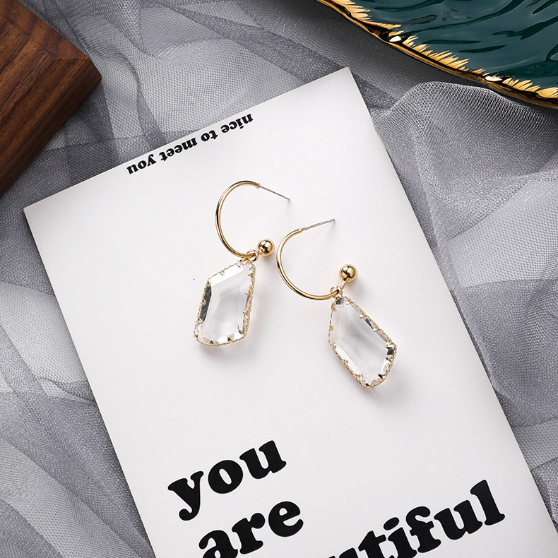 925 Silver Pin Sweet Personality Simple Geometric Irregular Crystal Earrings display picture 4