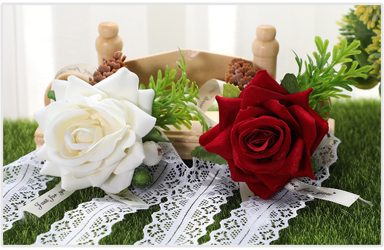 New Creative Wedding Bride And Groom Simulation Rose Flower Wrist Flower display picture 2