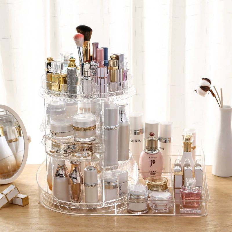 Rotating Acrylic Makeup Organizer, Diamond Pattern, Multi-Tier 360° Cosmetic Storage (Diamond/Square)