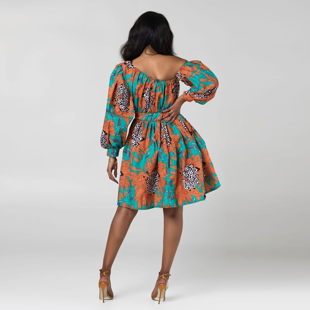 Multicolor Print Long Sleeve Off-Shoulder Dress NSMDF67673