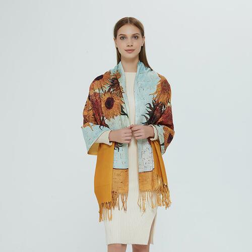 2019 new winter oil painting vase cashmere scarf for women floral tassel warm extended shawl digital