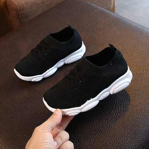 Spring and Autumn Children's Shoes Elastic Socks Shoes Men's and Women's Sports Shoes Medium and Big Children's Dad's Shoes Knitted White Single Shoes