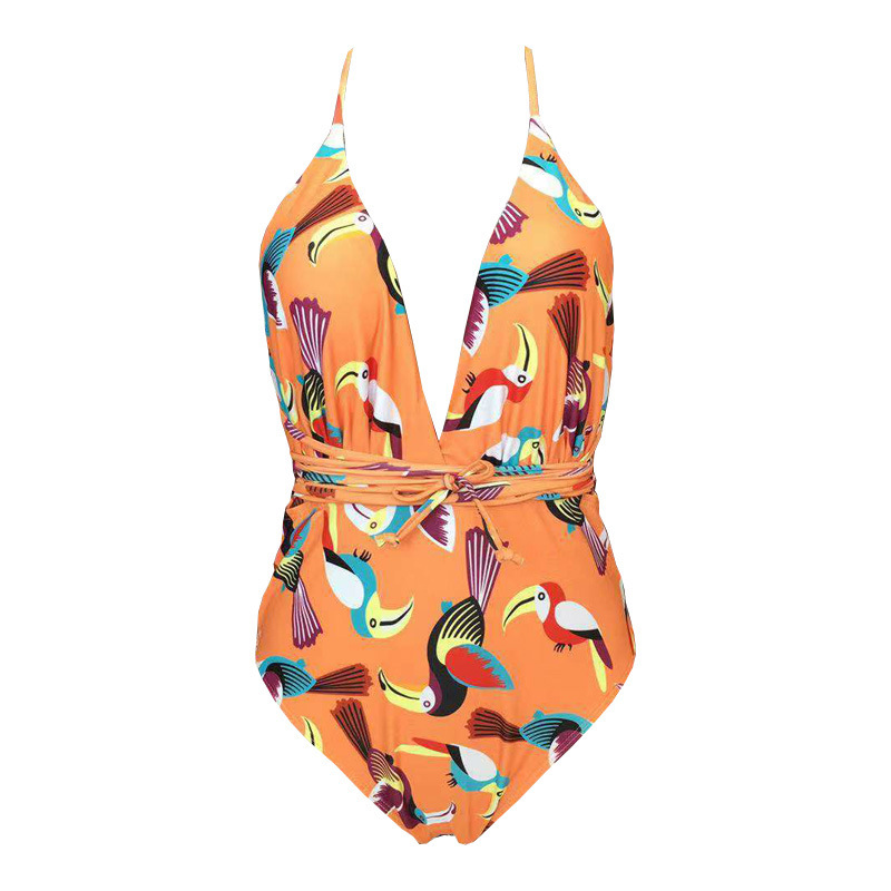 new swimwear ladies one-piece sexy multi-rope slim digital printing multi-wear swimsuit NSHL125