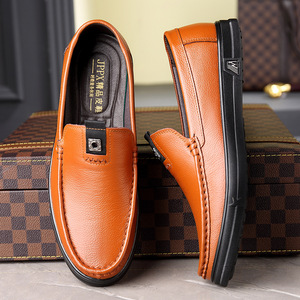 春季透气休闲皮鞋男士豆豆鞋真皮防臭软底爸爸鞋厂家一件代发男鞋