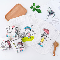 Infant and toddler cotton high density six-layer bubble gauze bibs with embroidery edging square towels factory wholesale embroidered LOGO 