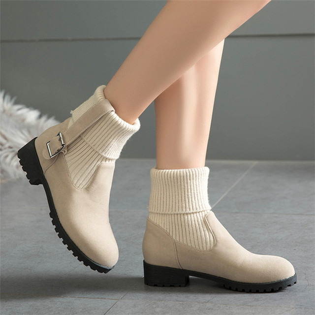 new low style simple and versatile women’s boots Korean version middle heel flat bottom