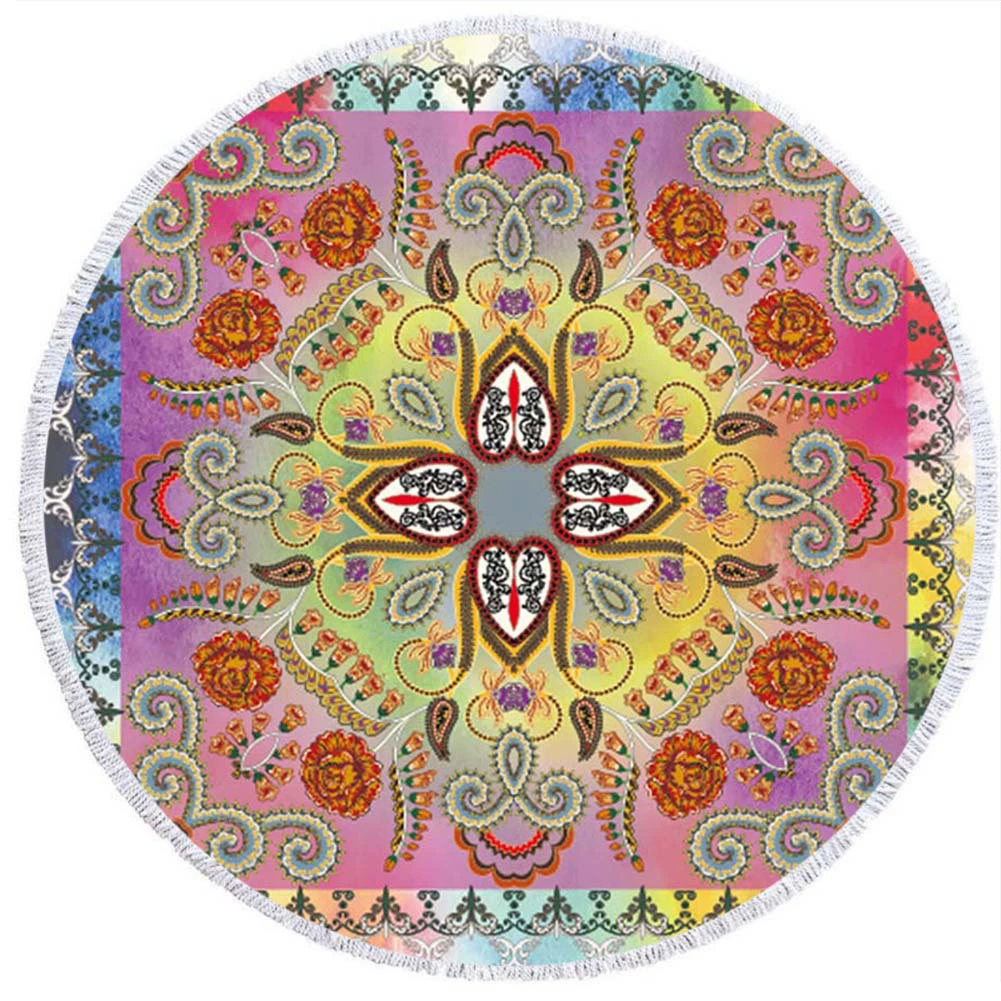 2 день мода волосы Мандала круглый печатных пляжное полотенце из микрофибры пляж Подушка 150 кисточкой края