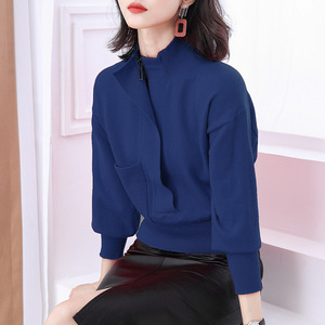 Autumn and winter new Korean fashion stand collar Pullover Sweater solid color long sleeve loose sweater