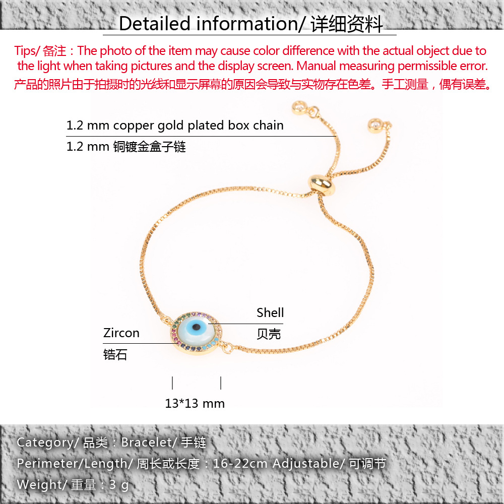New Accessories Blue Eye Bracelet Devil's Eye Micro Inlaid Diamond Shell Pulling Zircon Bracelet display picture 1