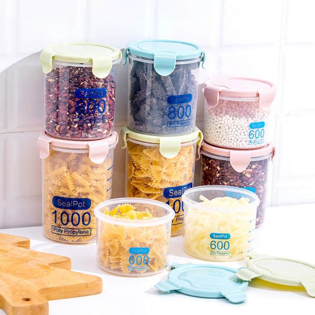 wholesale kitchen transparent food Fresh keeping Canister Storage tank With cover Plastic Coarse Cereals Storage tank snacks storage box