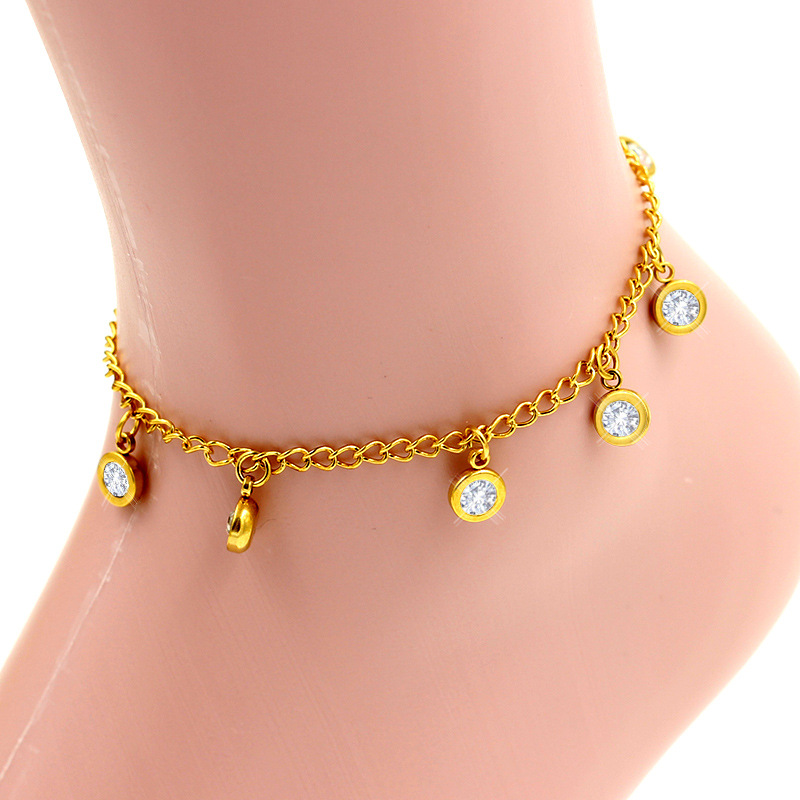 Fashion Geometric Stainless Steel Inlay Zircon Womenu0027S Anklet 1 Piece