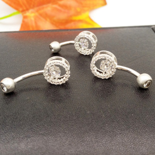 Piercing Sexy Umbilical Ring 925 Sterling Silver Belly Button Double Head Diamond Round Smart Thick Needle Short Needle Long Needle Belly Button Ring