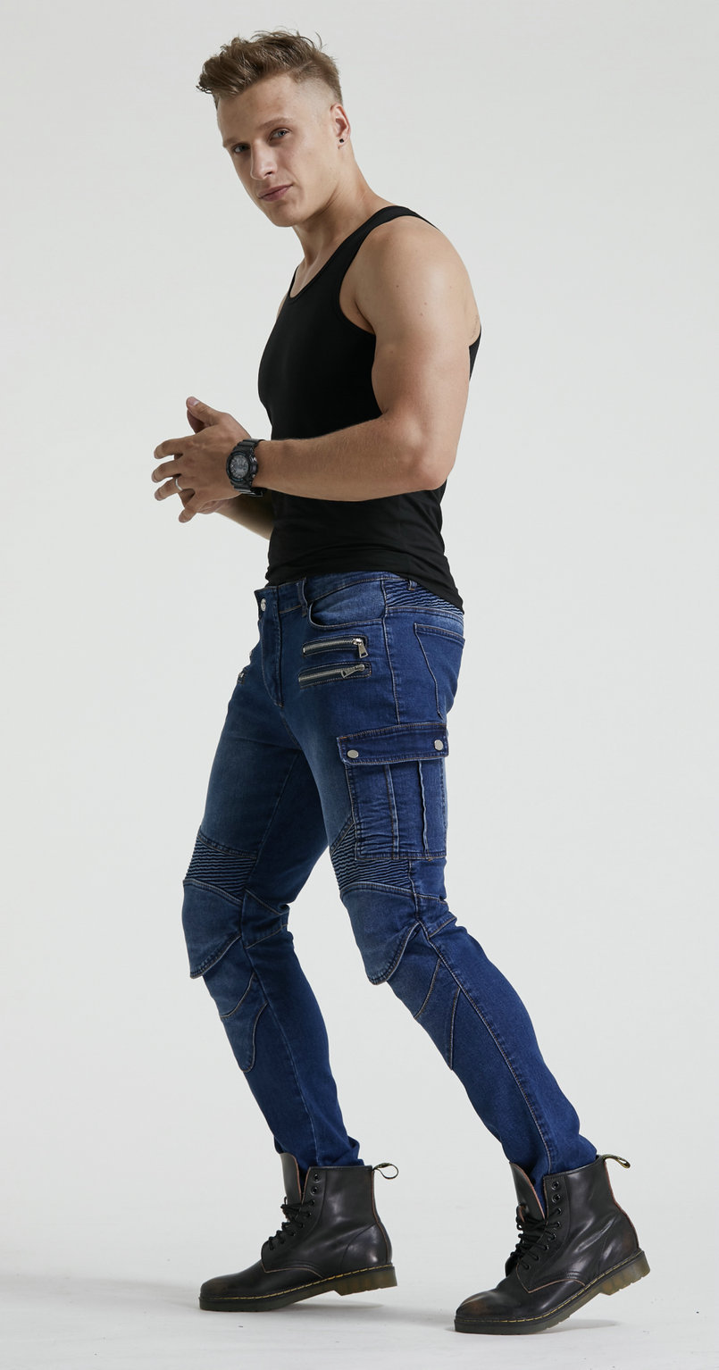 2018 productos genuinos Volero/motocicleta pantalones vaqueros de equitación casuales pantalones anti-caída de la motocicleta Pantalones rectos delgados