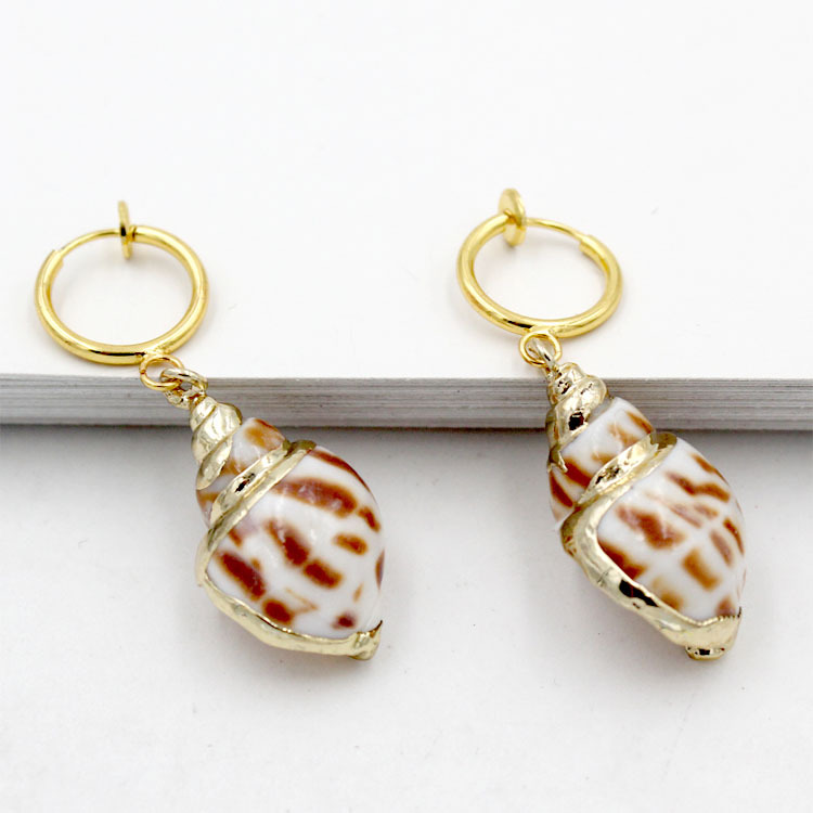 跨境专供欧美爆款贝壳海螺耳饰天然贝壳耳环厂家直销