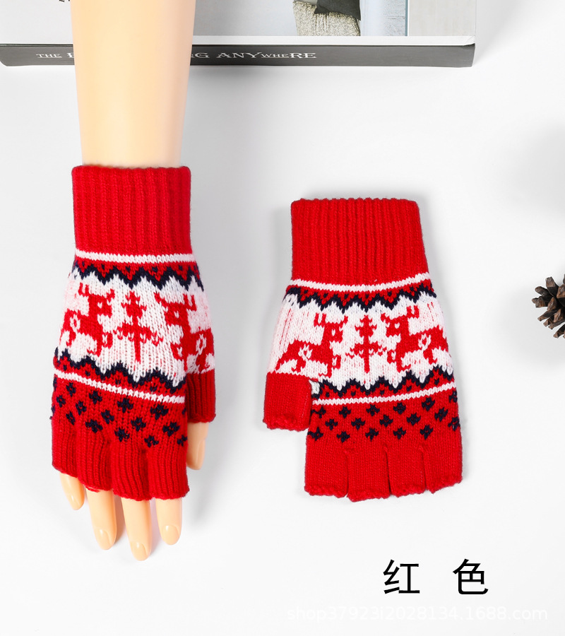 Otoño e invierno medio dedo guantes hombres y mujeres engrosado dedo abierto cálido estudiante escritura estilo coreano ciervo pareja guantes trabajo adulto