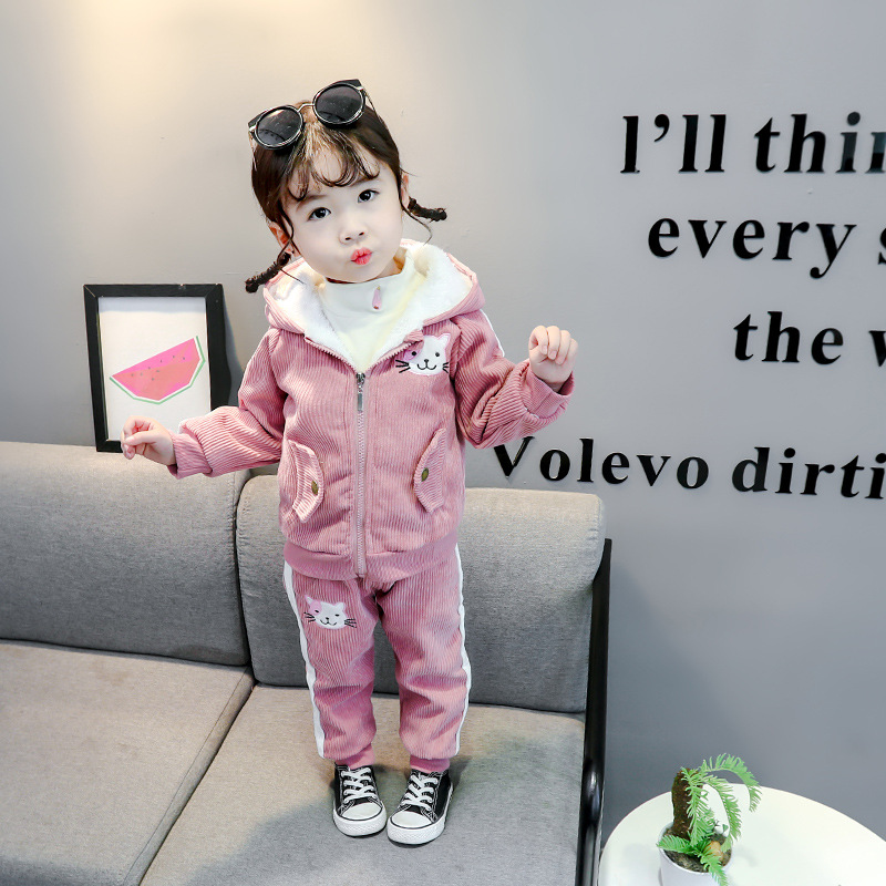 Kinderkleidung 2020 Winter Mädchen Plüsch Baumwolle zweiteiliges Cartoon-Cord-Set, Baseballjacke für_voghion.com