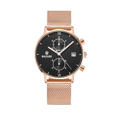 BAGARI/Bestone Men's Business Quartz Watch Waterproof Small Dial Simple Milan Strap Watch 1820
