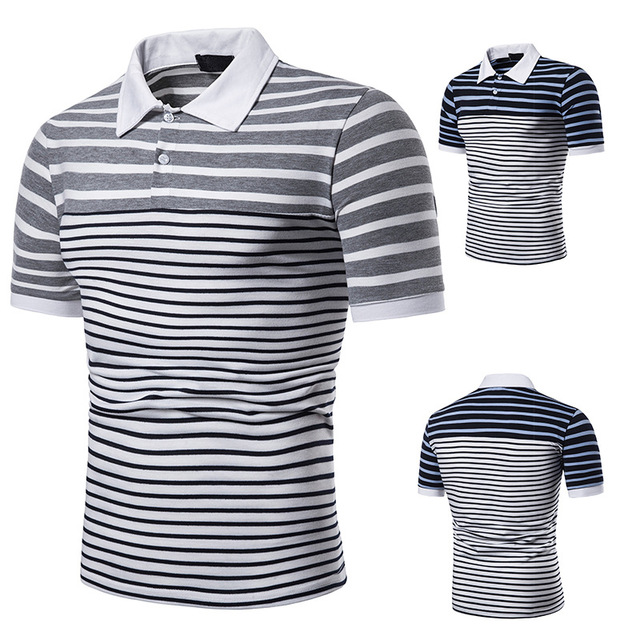 Men’s Short Sleeve T-shirt with Two-color Stripe Chest Anti-stripe 