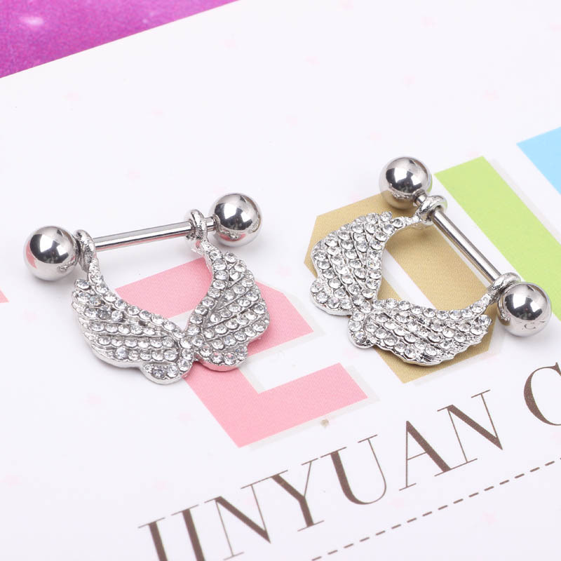 Hot Selling Stainless Steel Wings Diamond-Embedded Heart-Shaped Belly Button Ring for Men and Women detail image 10