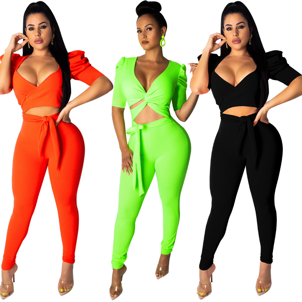 hot sale sexy fashion deep V strap slim nightclub set NSWNY62262