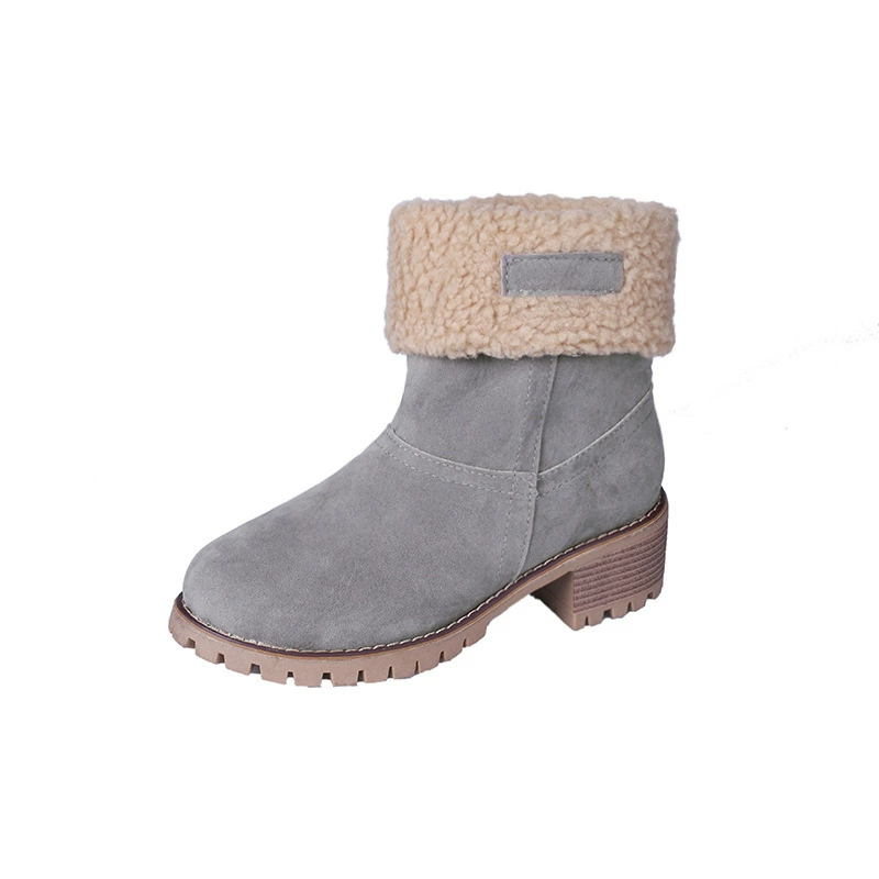 AliExpress Wish Large Size Cotton Boots 2019 Winter European and American New Martin Boots Women's Thick Heel Round Toe Mid-calf Snow Boots