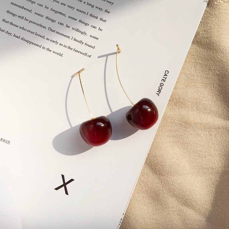 Simple Style Cherry Arylic Alloy Three-dimensional Women's Drop Earrings 1 Pair display picture 6