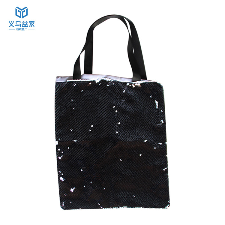 热转印耗材境电商女士亮片黑翻白亮片购物手提袋美人鱼亮片单肩包