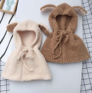 Baby's One-piece Hat Scarf One-piece Hat Cape Boys and Girls Cloak Plush Ears Baby's Winter Face Protection