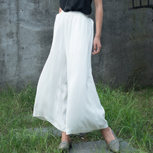 热卖 原创女装 复古风天丝亚麻阔腿裤 禅意女休闲裤棉麻宽松长裤