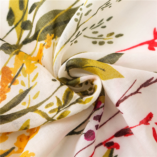 Foreign trade export original order retro floral cotton and linen tassel scarf enlarged silk scarf shawl women's ethnic style Japanese style beach
