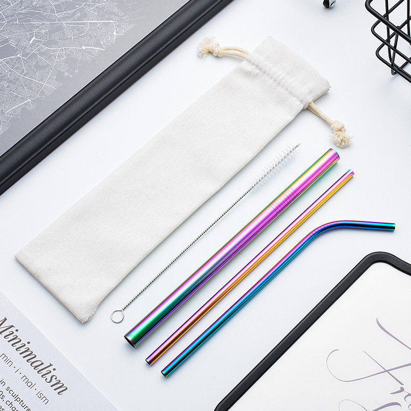 Food grade 304 Stainless steel colour Metal straw Oblique Pearl milk tea straw coffee Drinks straw customized