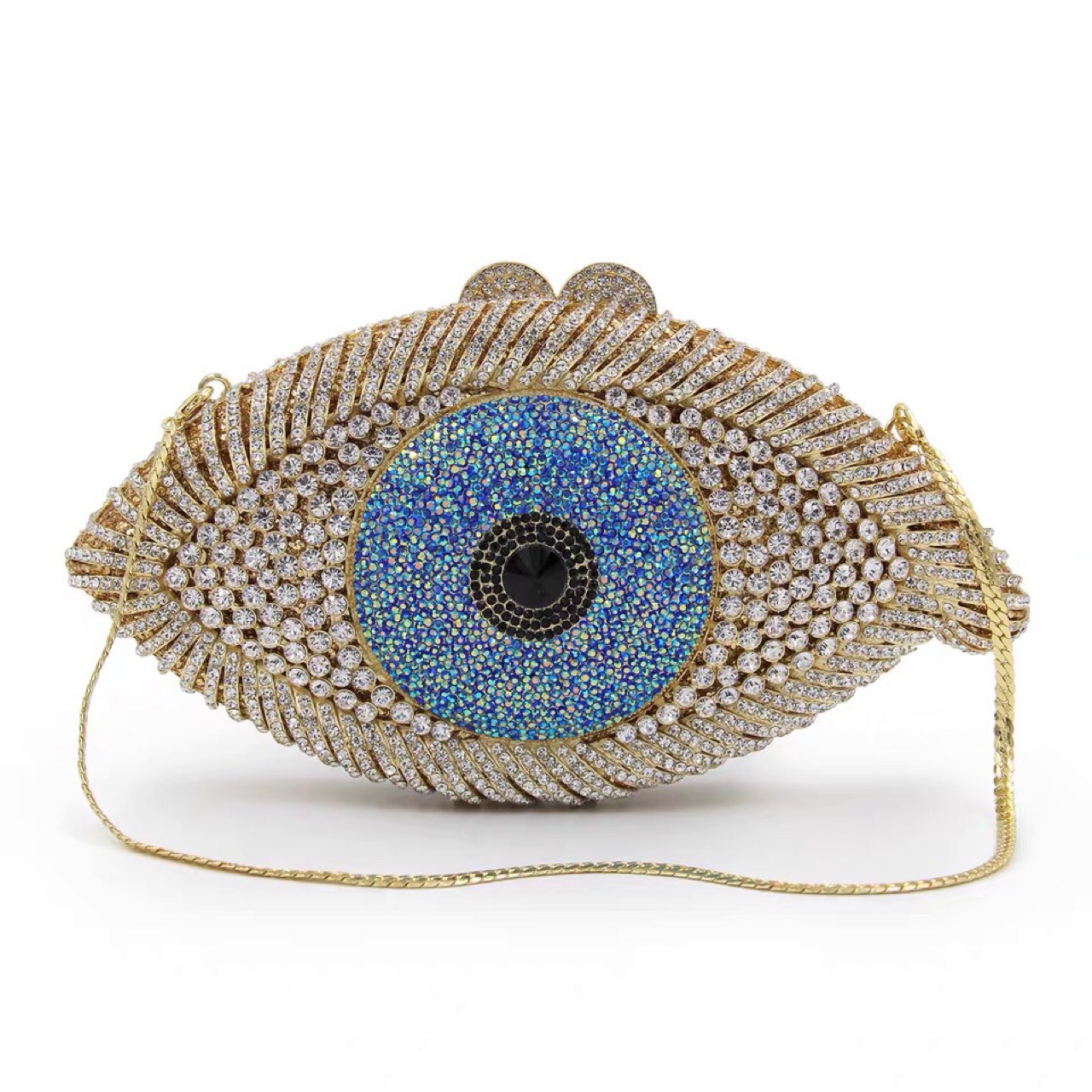 Túi clutch nữ đính đá hình mắt, phong cách dạ tiệc, thiết kế rỗng lấp lánh — Nền vàng - Kim cương trắng, Nền vàng - Kim cương AB, Nền bạc - Kim cương trắng, Nền bạc - Kim cương AB chi tiết 1
