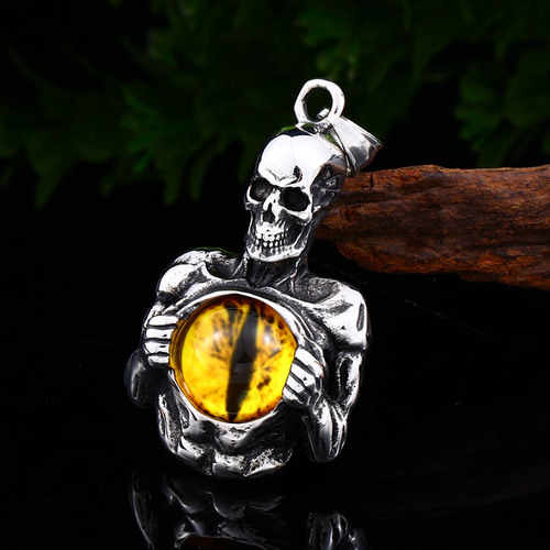 Beier Retro Gothic Jewelry Wholesale Evil Skull Death Eyeball Punk Pendant Personalized Stainless Steel Necklace