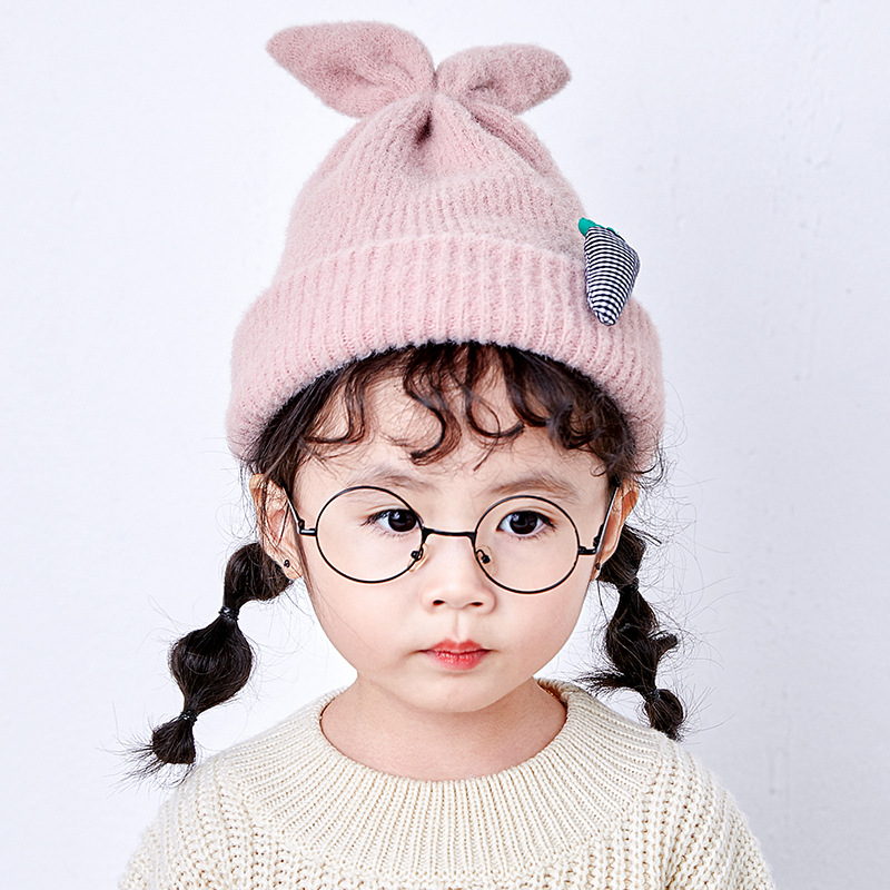 秋冬寶寶針織毛線帽子圍巾兩用壹體蘿蔔兔耳朵保暖韓版潮女套頭帽