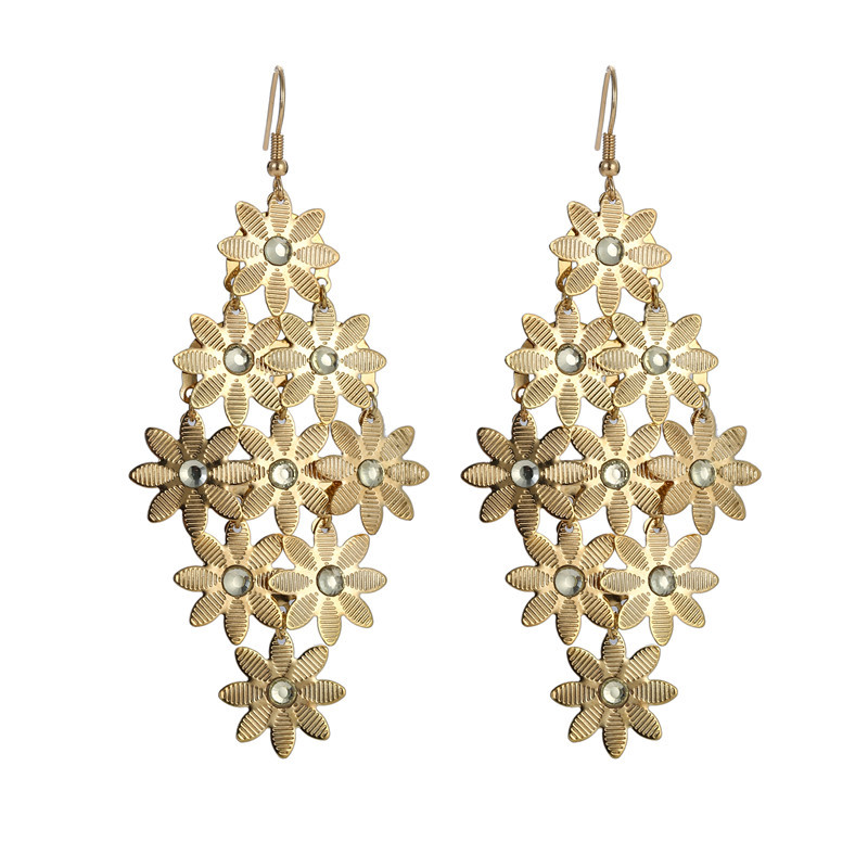 Vintage Beautiful Temperament Hollow Gold And Silver Alloy Plating Long Drop Flower Earrings display picture 8