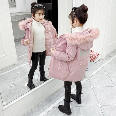 Girls cotton 2019 new pattern CUHK Korean Edition Western style Cotton Mid length version Down Cotton children Winter clothes coat