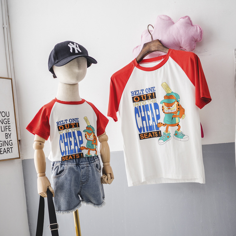 2019亲子装短袖T恤夏季新品撞色卡通母子装网红洋气款潮一件代发